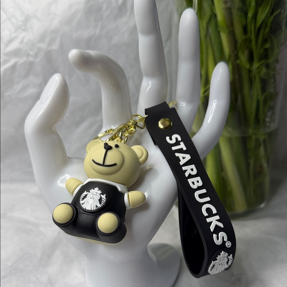 Black and Cream Bear Keyring with Logo Strap